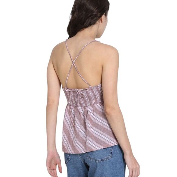 American Eagle Striped Pink Sleeveless Top Linen Cotton Blend Womens Large - Picture 3 of 13